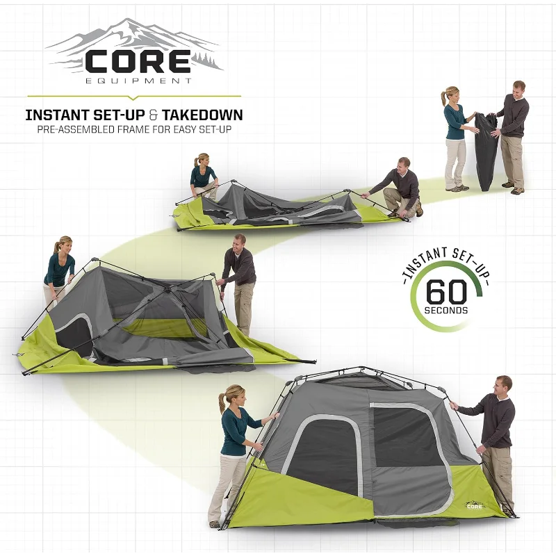 6 Person Instant Cabin Tent | Portable Large Pop Up Tent with Easy 60 Second Camp Setup for Family Camping