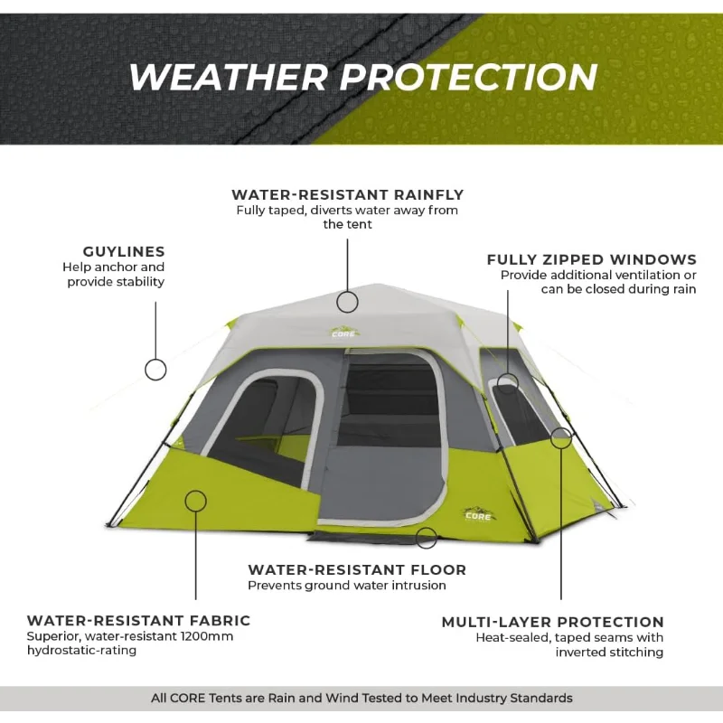 6 Person Instant Cabin Tent | Portable Large Pop Up Tent with Easy 60 Second Camp Setup for Family Camping
