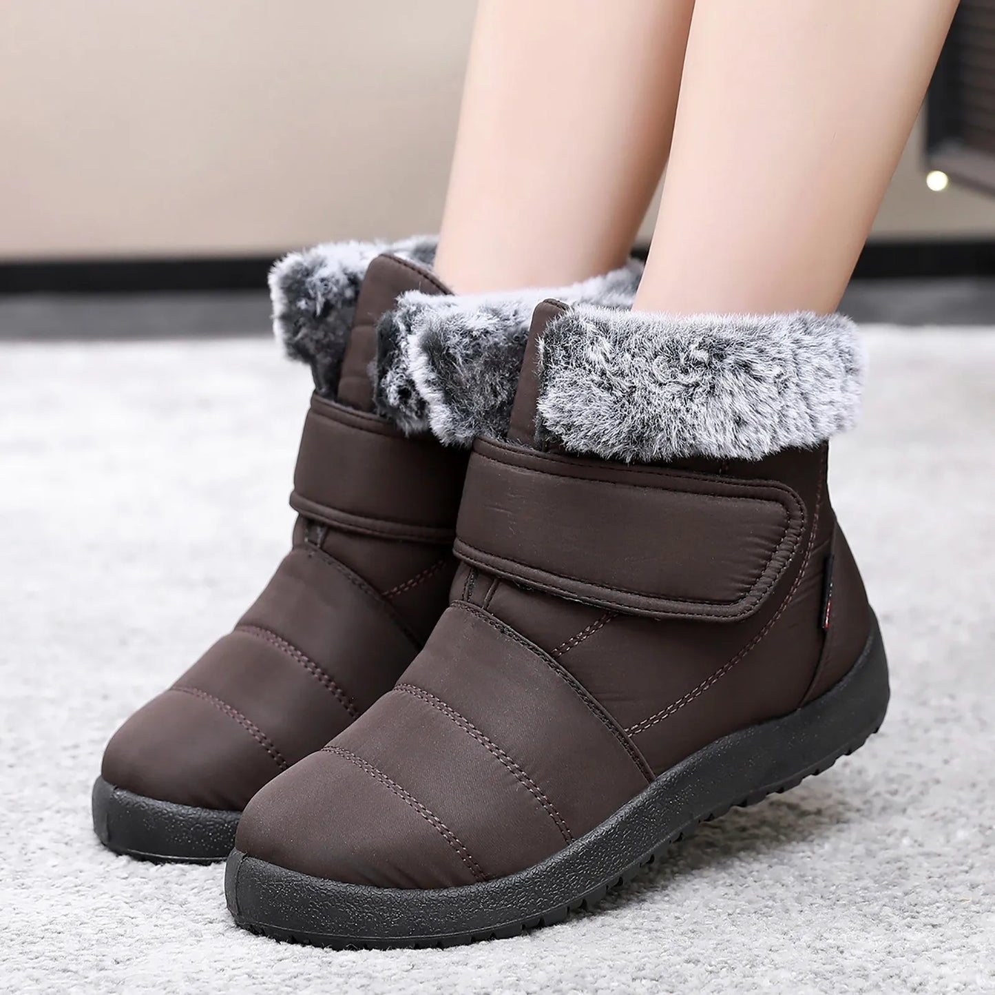 2022 Winter Women Men Boots Plush Leather Waterproof Sneakers Climbing Hunting Shoes Unisex Hook Loop Outdoor Warm Hiking Boot