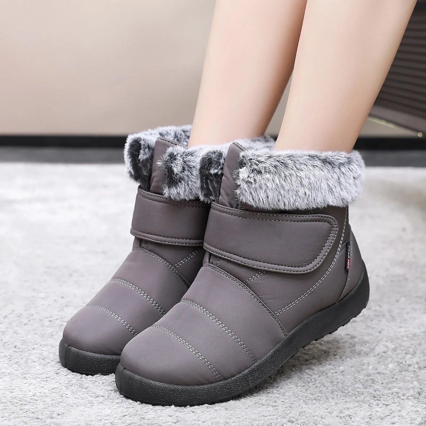 2022 Winter Women Men Boots Plush Leather Waterproof Sneakers Climbing Hunting Shoes Unisex Hook Loop Outdoor Warm Hiking Boot