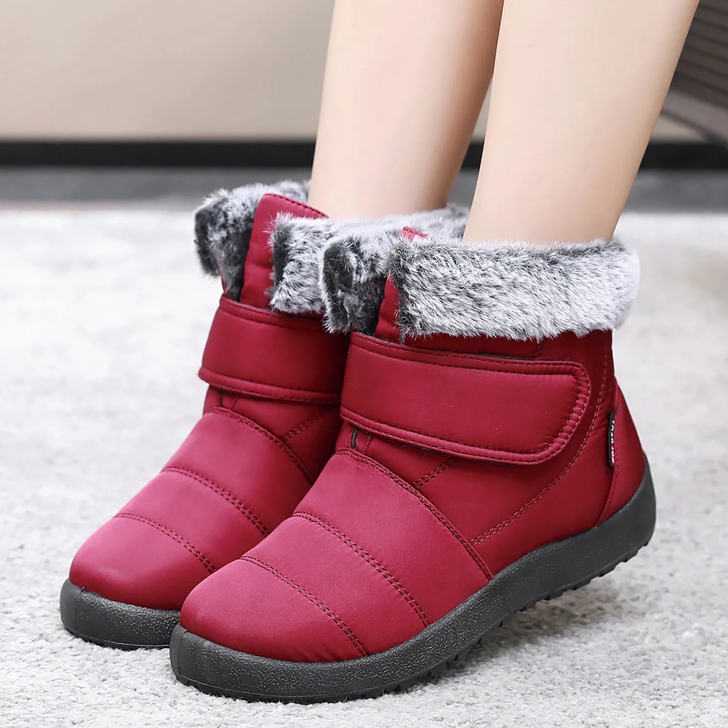 2022 Winter Women Men Boots Plush Leather Waterproof Sneakers Climbing Hunting Shoes Unisex Hook Loop Outdoor Warm Hiking Boot